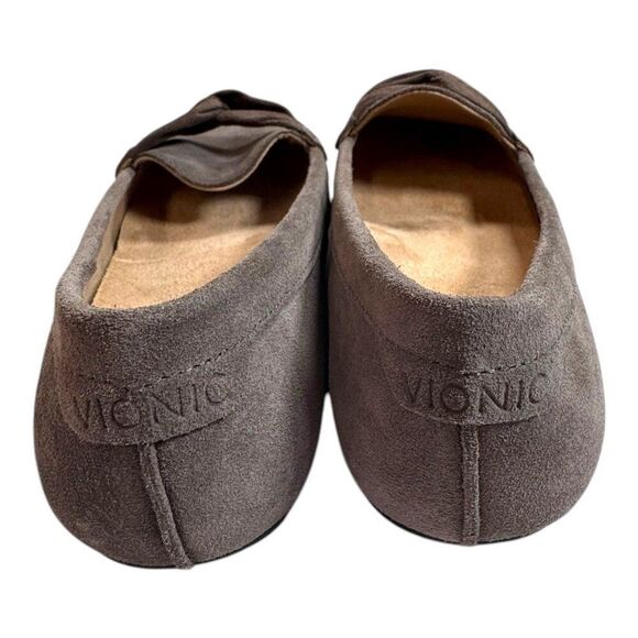 Vionic Womens Suede Moccasin Flats 7.5 Gray Slip-On Comfort Shoes Bow Accent - Picture 8 of 13